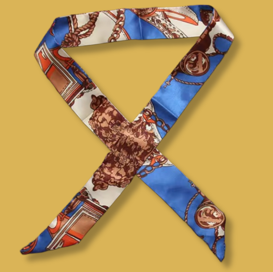 Blue Heraldic Silk Twilly