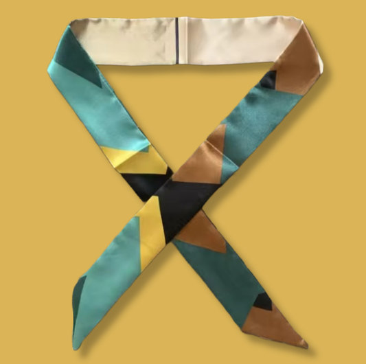 Silk Geometric Twilly – Teal Mosaic