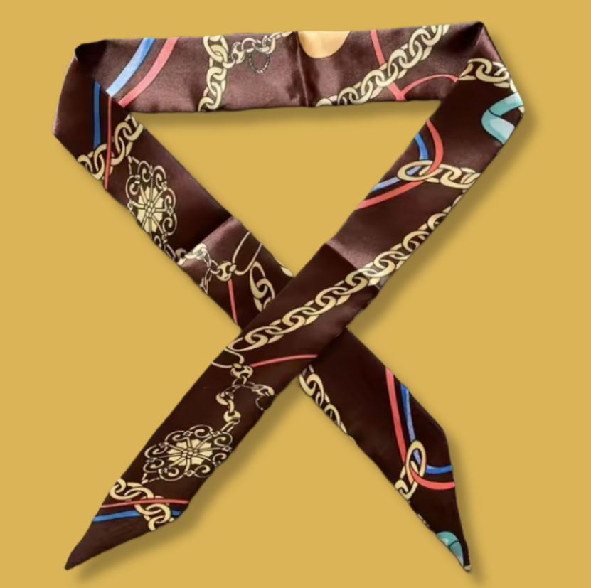 Cocoa Jewel Chain Silk Twilly (A59)